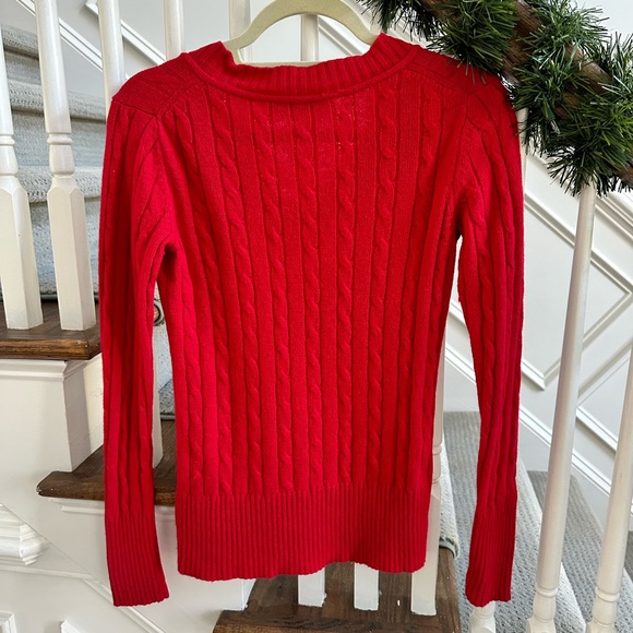 Loft Red wool Christmas v-neck sweater, size XS - Picture 4 of 8